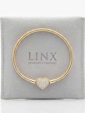 Linx Yellow Gold Snake Chain Bracelet With Zircon Heart Clasp